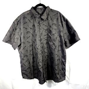 Men's Molokai Surf Co Dinosaur Skeleton Button Up Short Sleeve Shirt 2XL